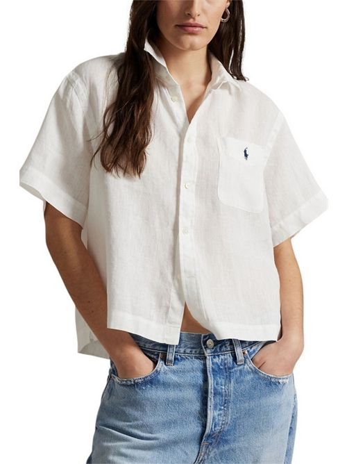 camicia donna in lino bianco cropped Ralph Lauren | 211965847001